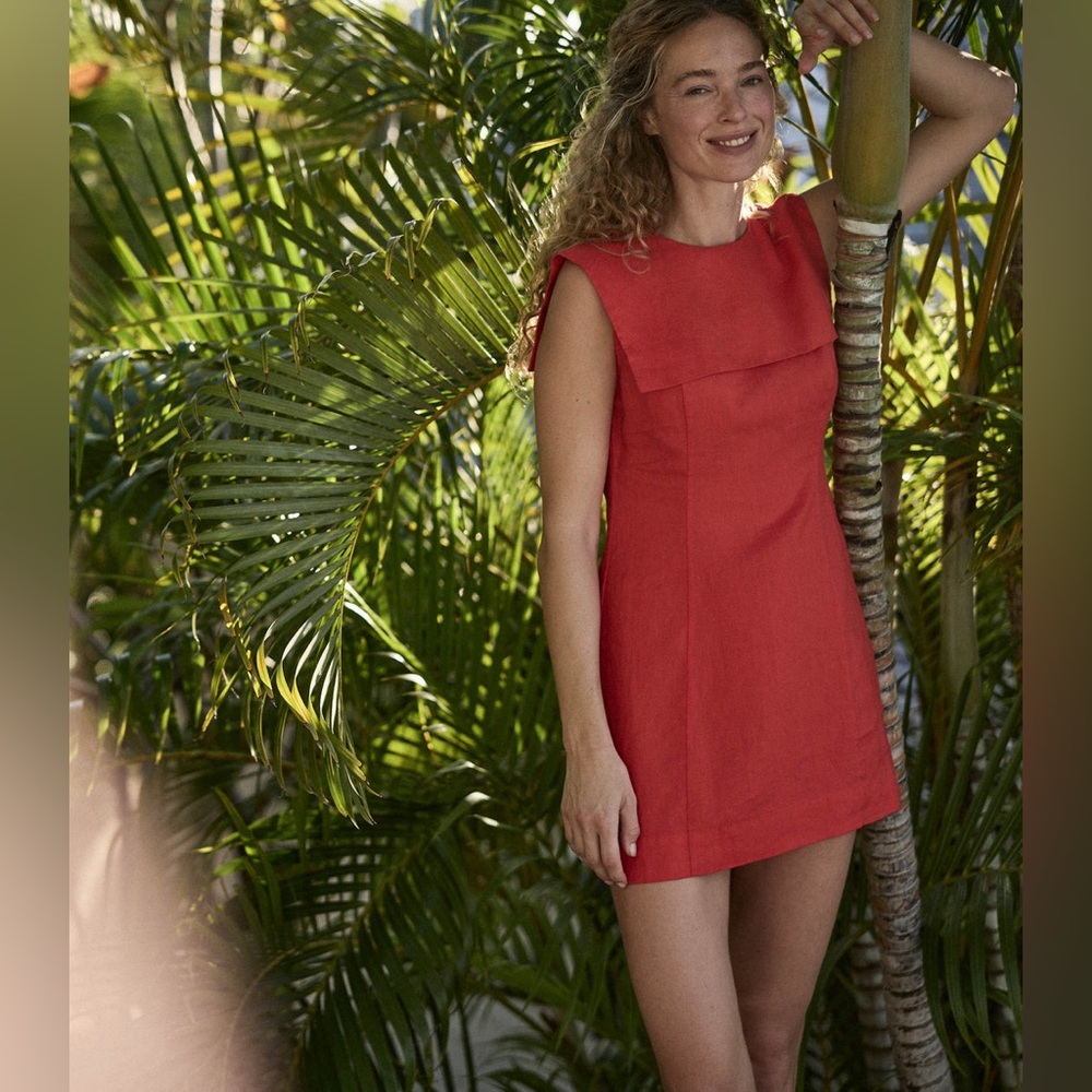 DÔEN Monroe Linen Mini Dress in Carmine | US 10 | Like New